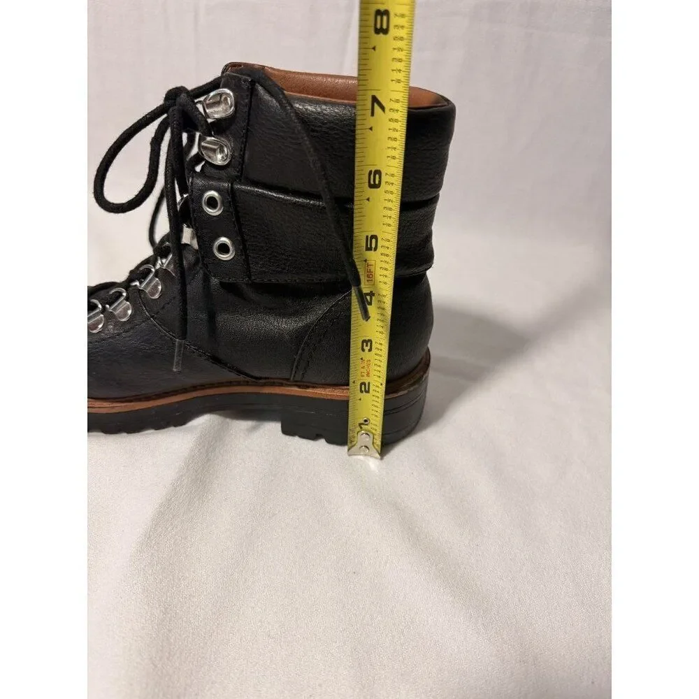 Indigo Rd Black Lace-Up Hiking Ankle Boots Women’s Faux Leather Lug Sole Booties